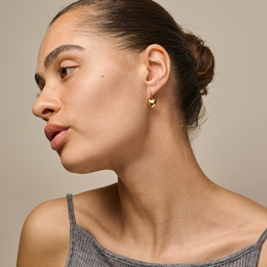 Earrings, Poma Drop Heart