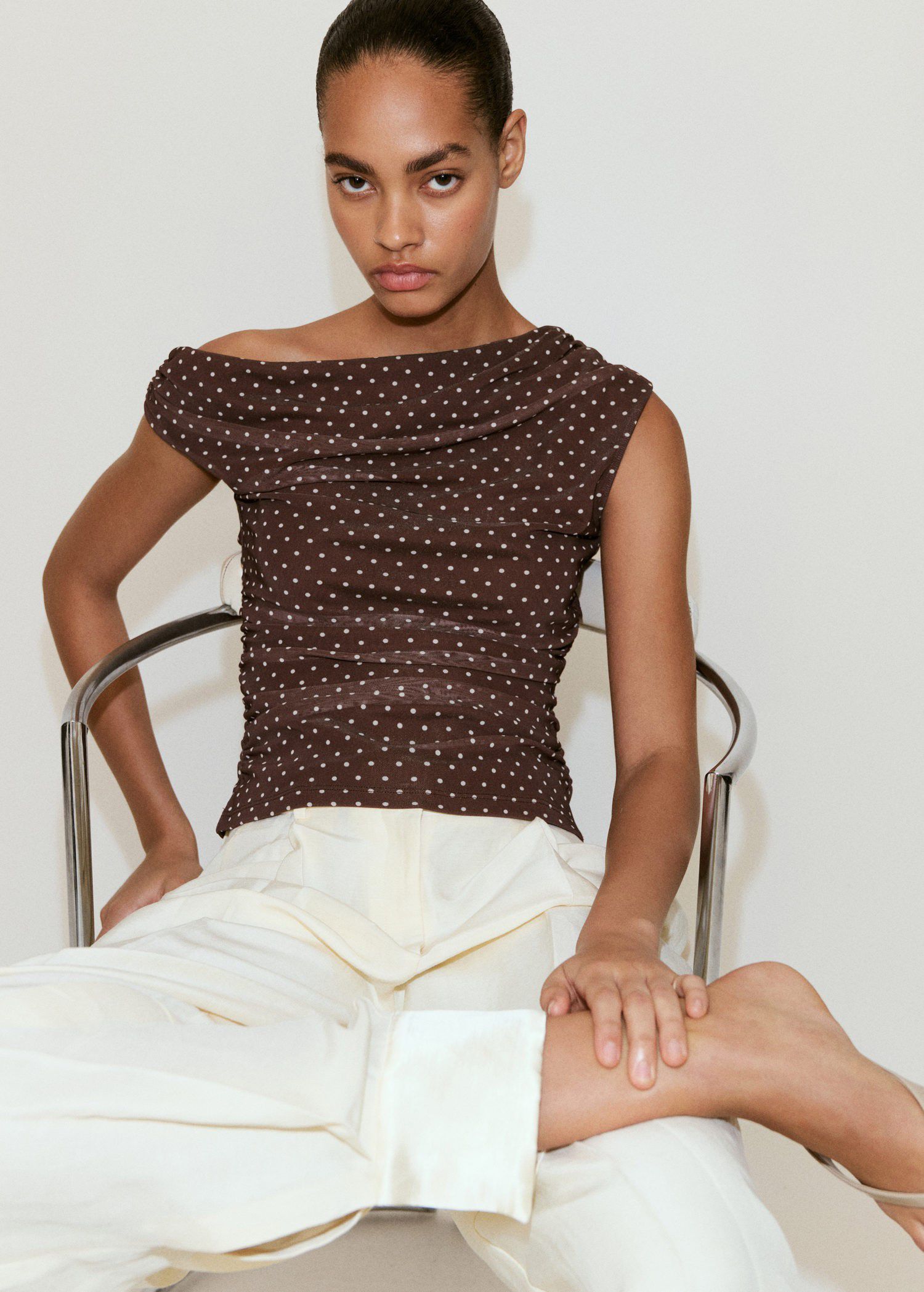 Asymmetric polka dot top
