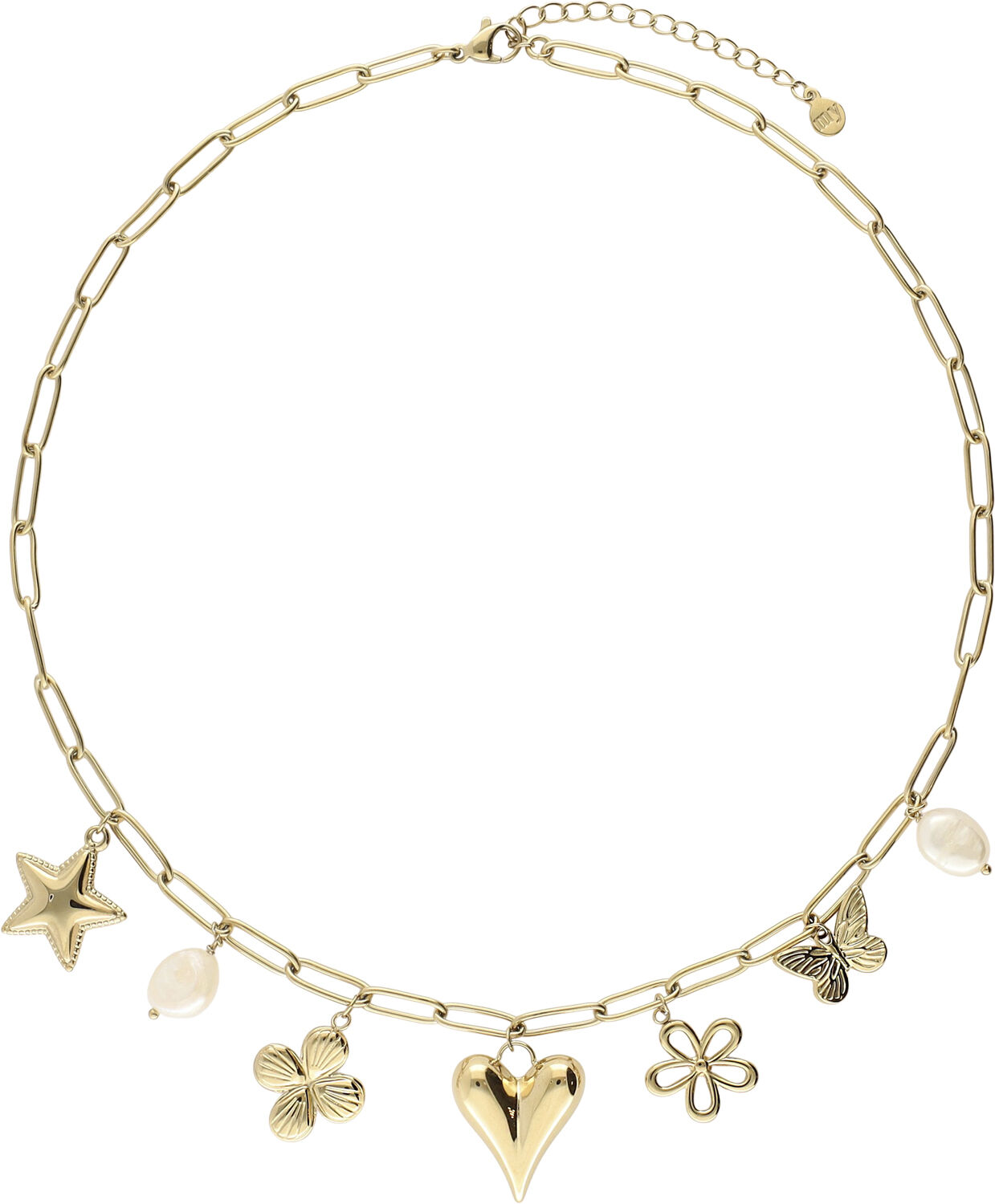 Necklace pink beads multi charms