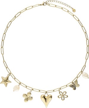 Necklace pink beads multi charms