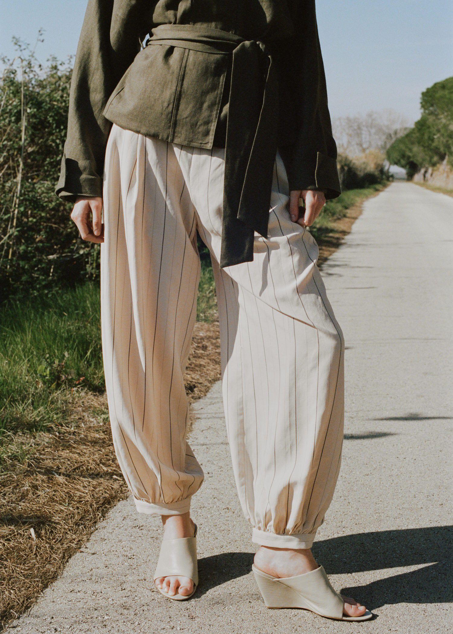 Striped lyocell balloon pants