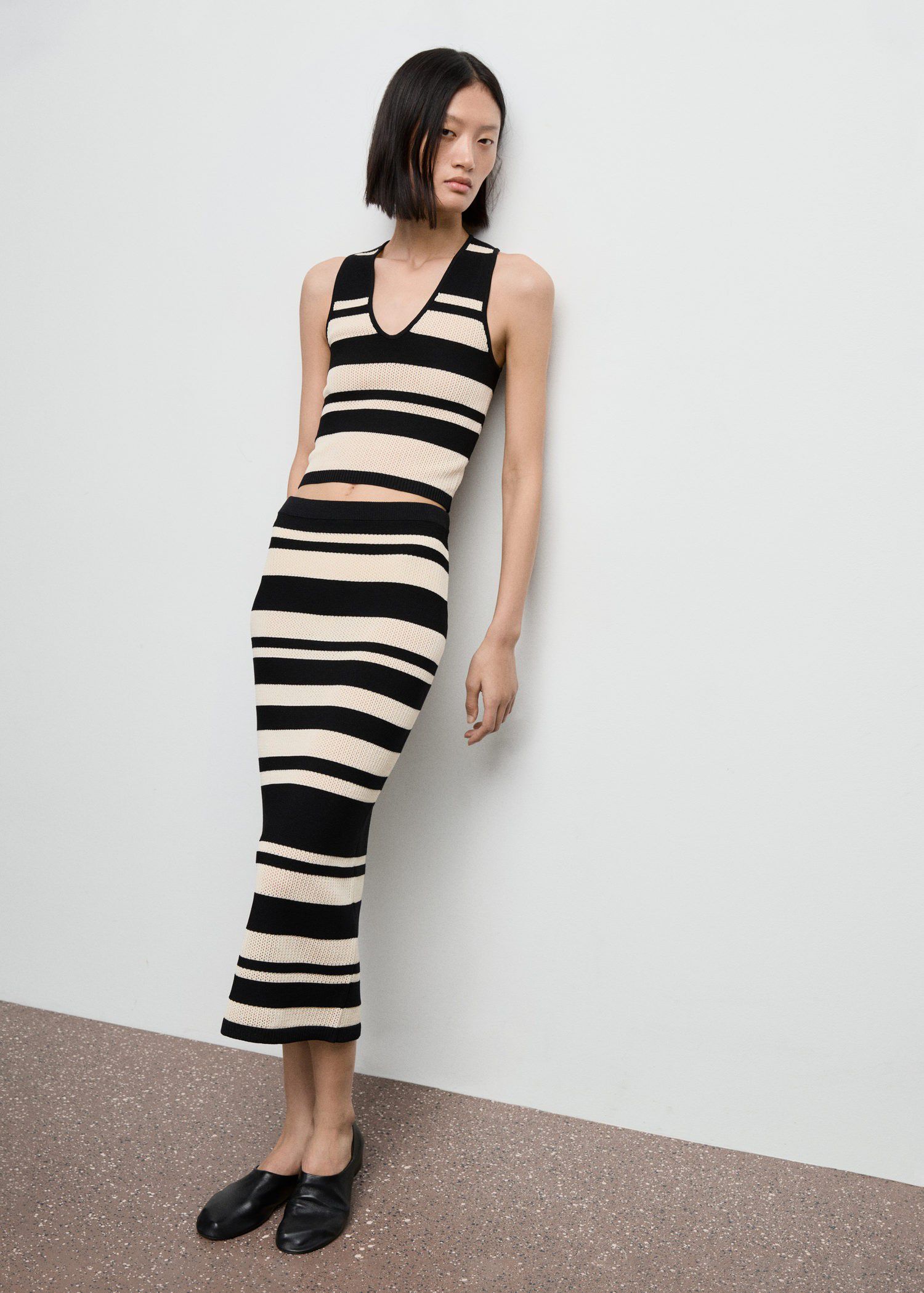 Striped knit top with V-neck