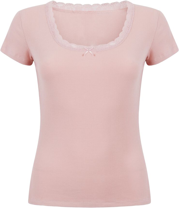 PJ SS RIB LACE CONTRAST