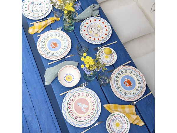 Tallerken flad Bliss 22 cm Blå/Koral/Rosa/Grøn Keramik