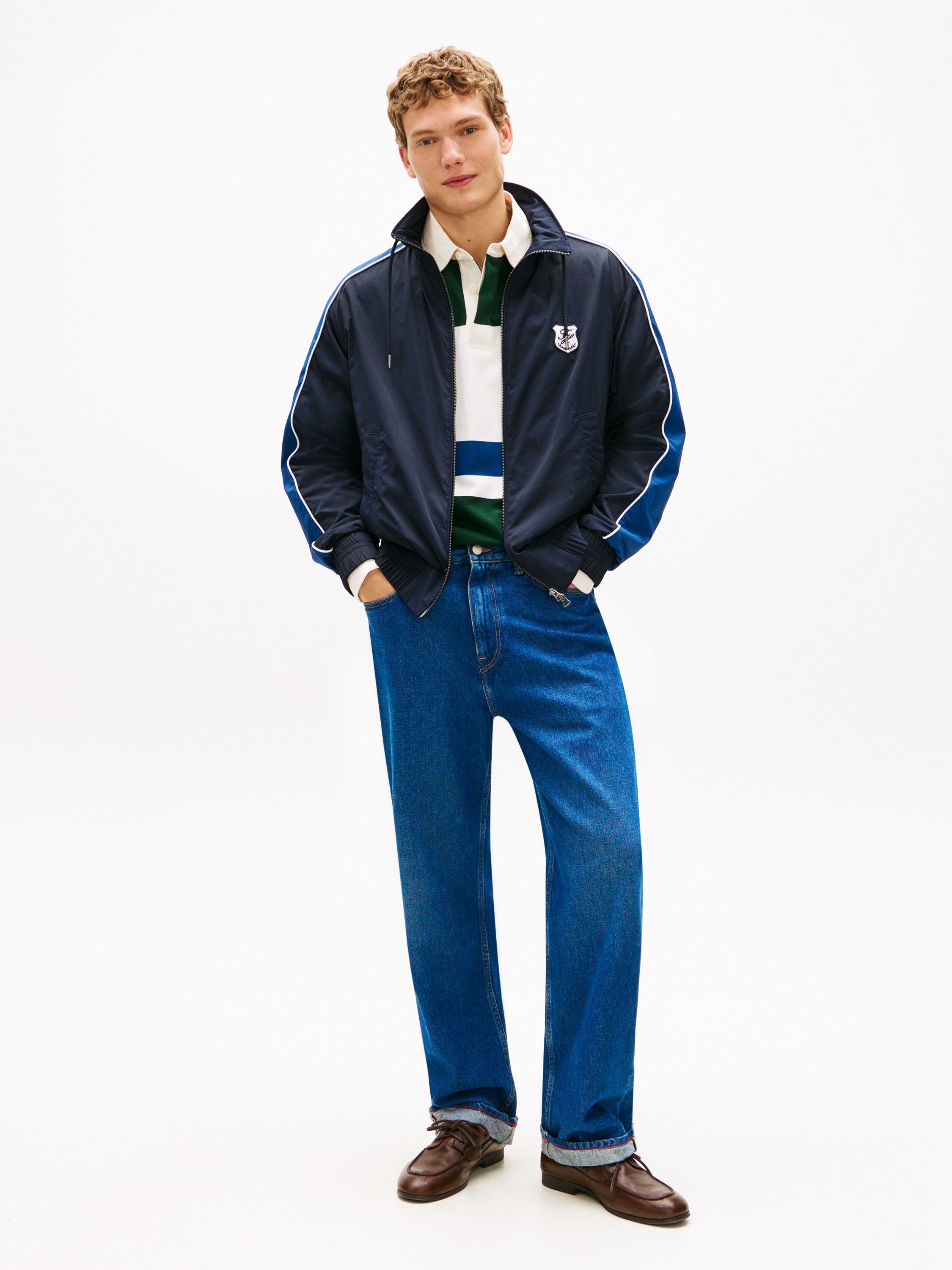 Crest Patch Stand-Up Collar Windbreaker