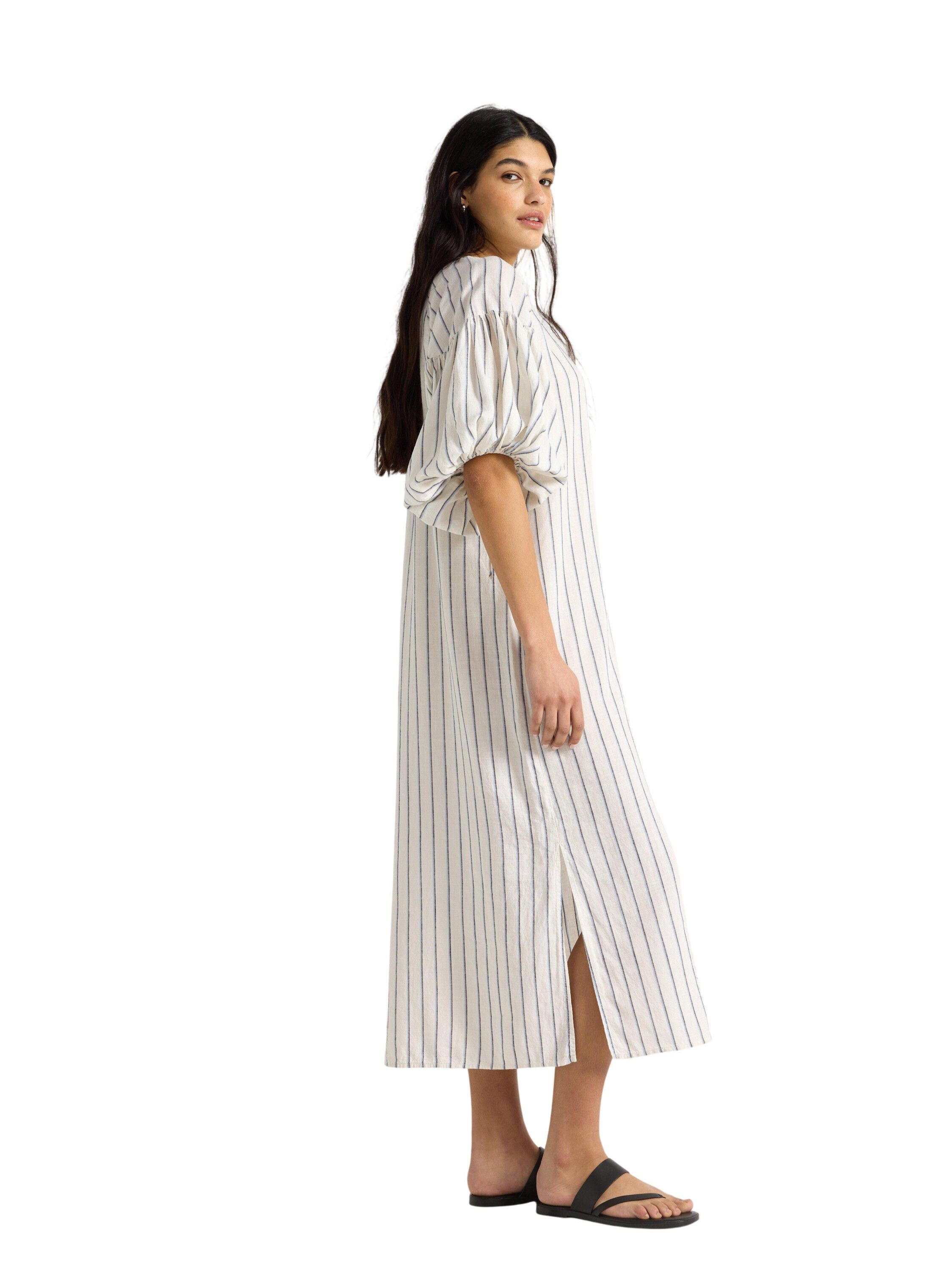 Midi dress with short puff sleeves
