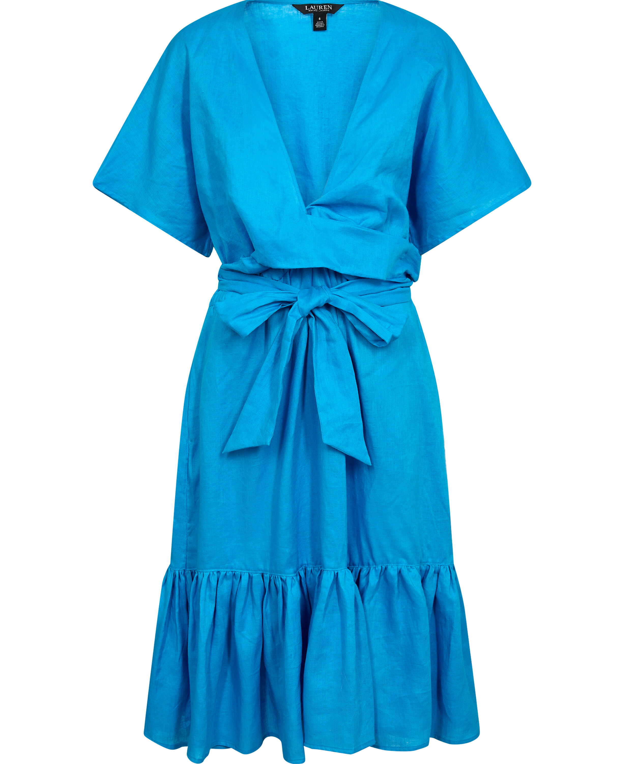 Belted Linen Wrap-Style Dress