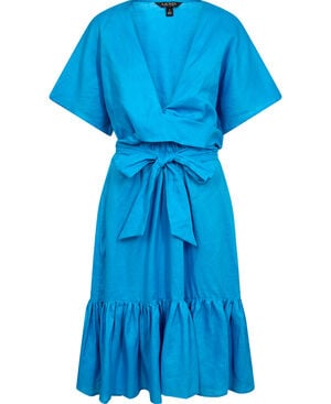 Belted Linen Wrap-Style Dress