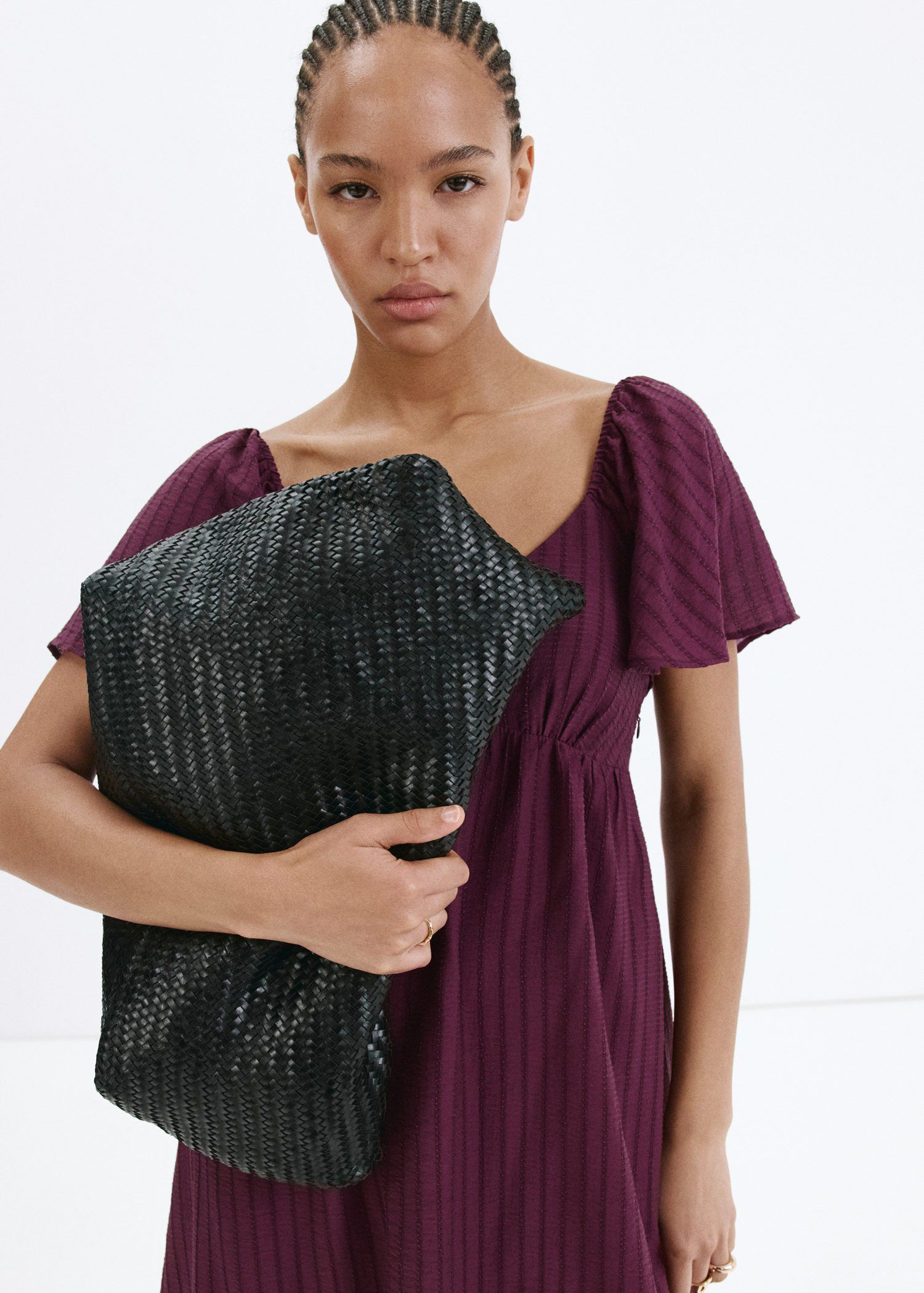 Textured dress with ruched detail