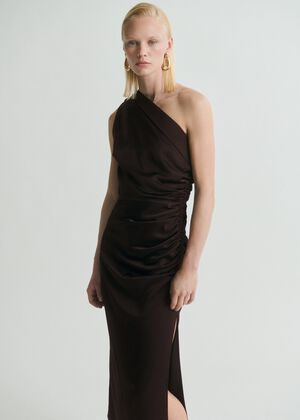 Asymmetrical satin dress with side