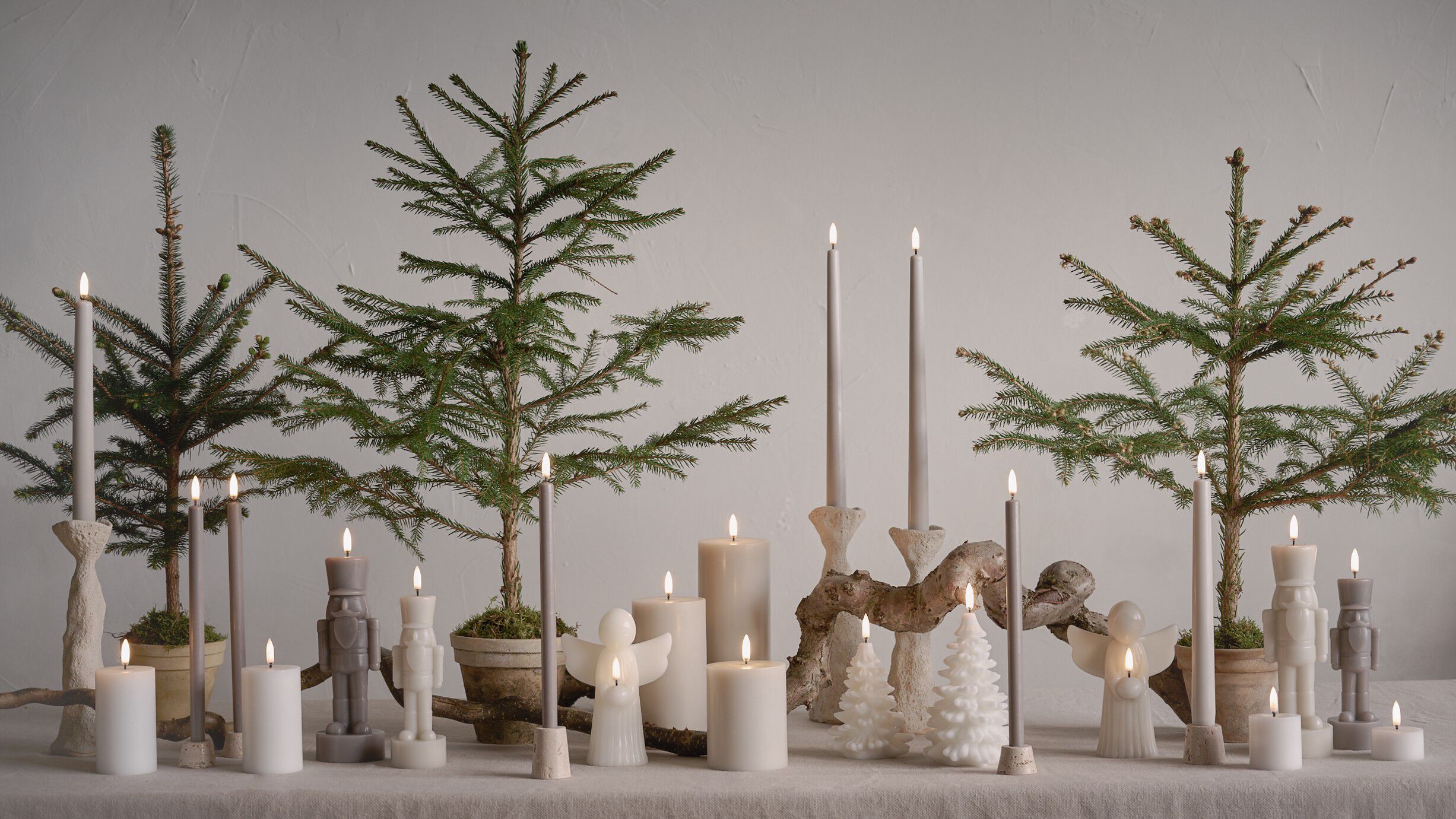 LED candle, Nutcracker, Oyster grey, Smooth, 7x21 cm