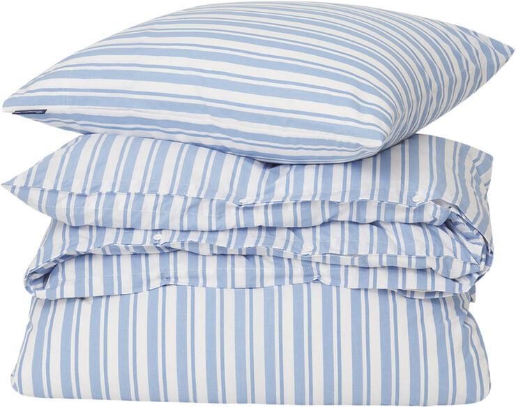 White/Blue Striped Cotton Poplin Bed Set