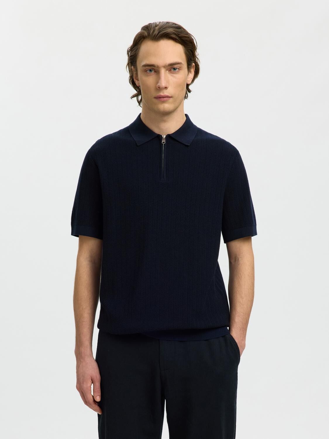 SLHCRAN SS KNIT STRUCTURE ZIP POLO
