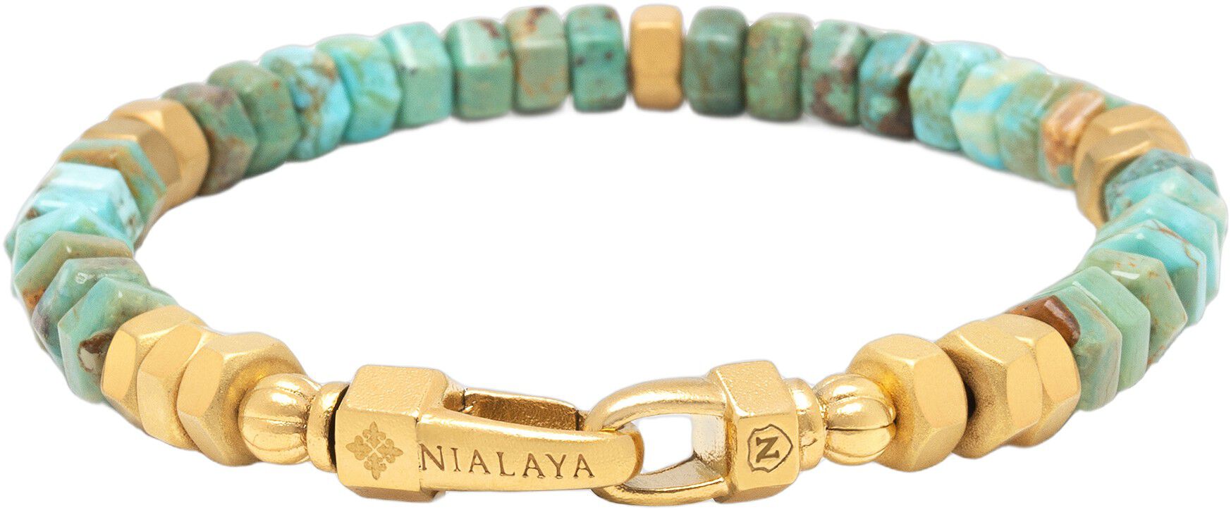 Men's Hexagon Beaded Bracelet with Green Turquoise and Gold