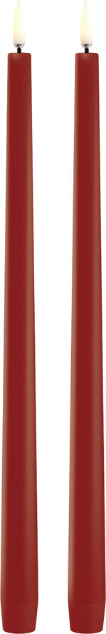LED slim taper candle, Red, Smooth, 2-pack, 2,3x32 cm