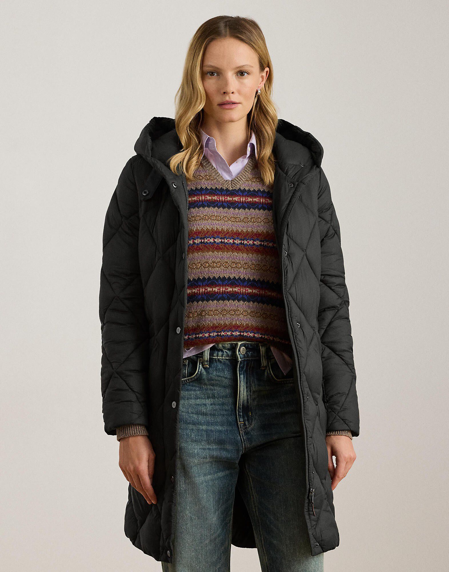 Hooded Diamond-Quilted Down Coat