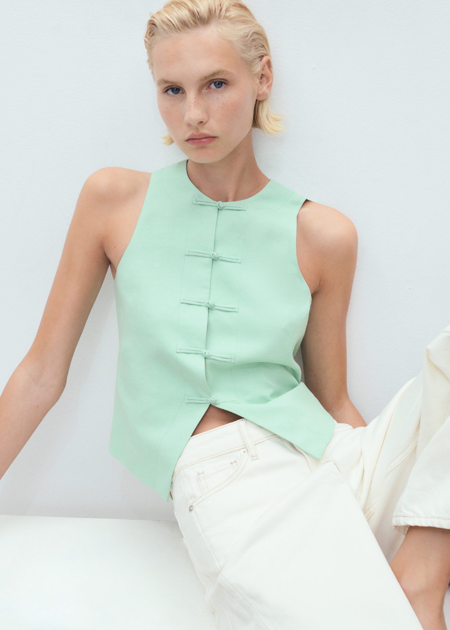 Linen blend suit vest