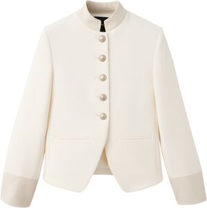 Jacket with jewel-button strip coll