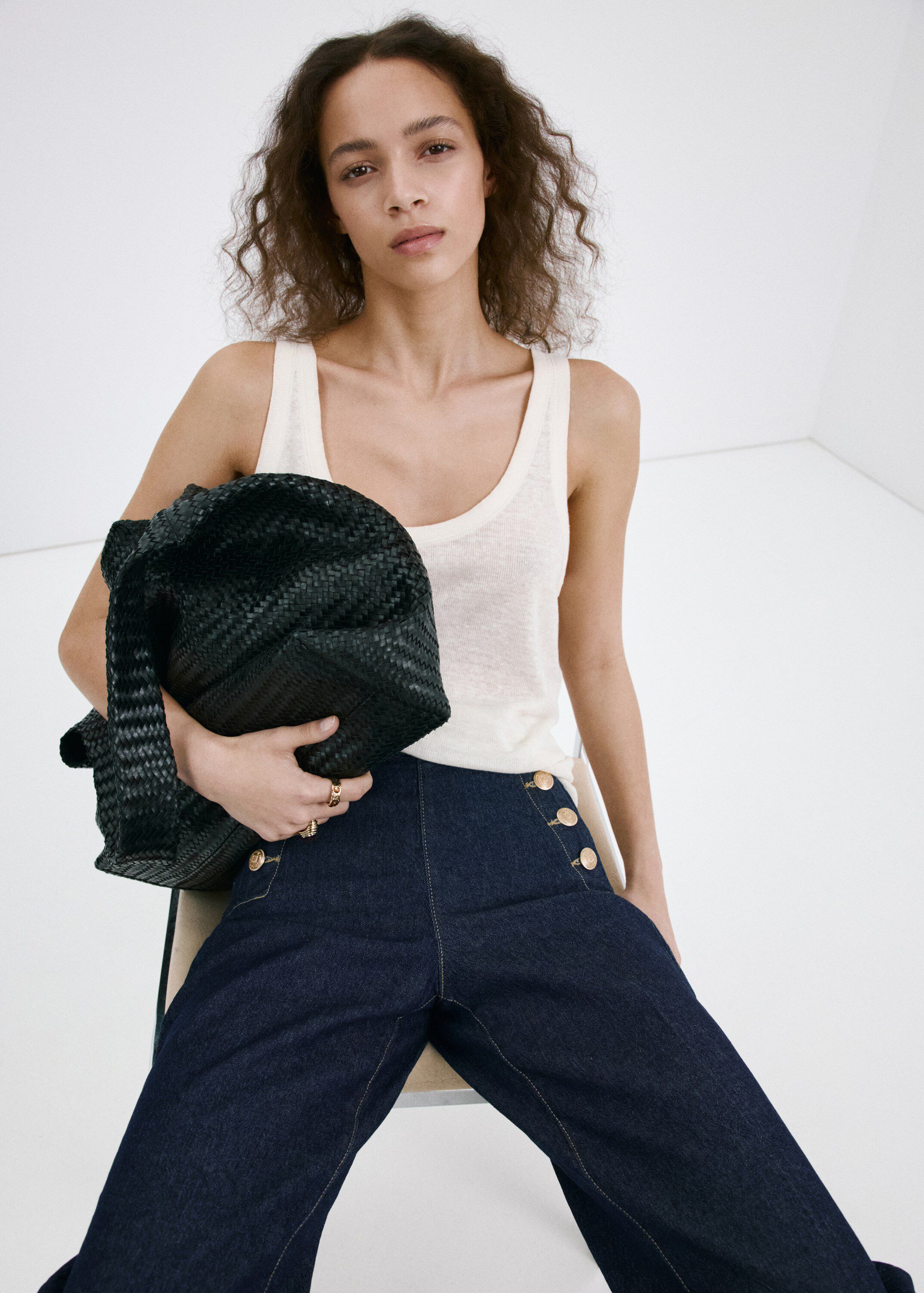 Wide-leg jeans with side buttons
