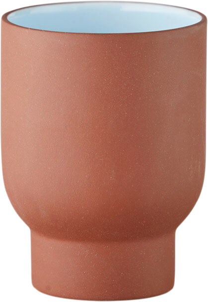 CUP, TALL, 2 PCS, CLAY TERRACOTTA, GLAZE LIGHT BLUE ,75100TB