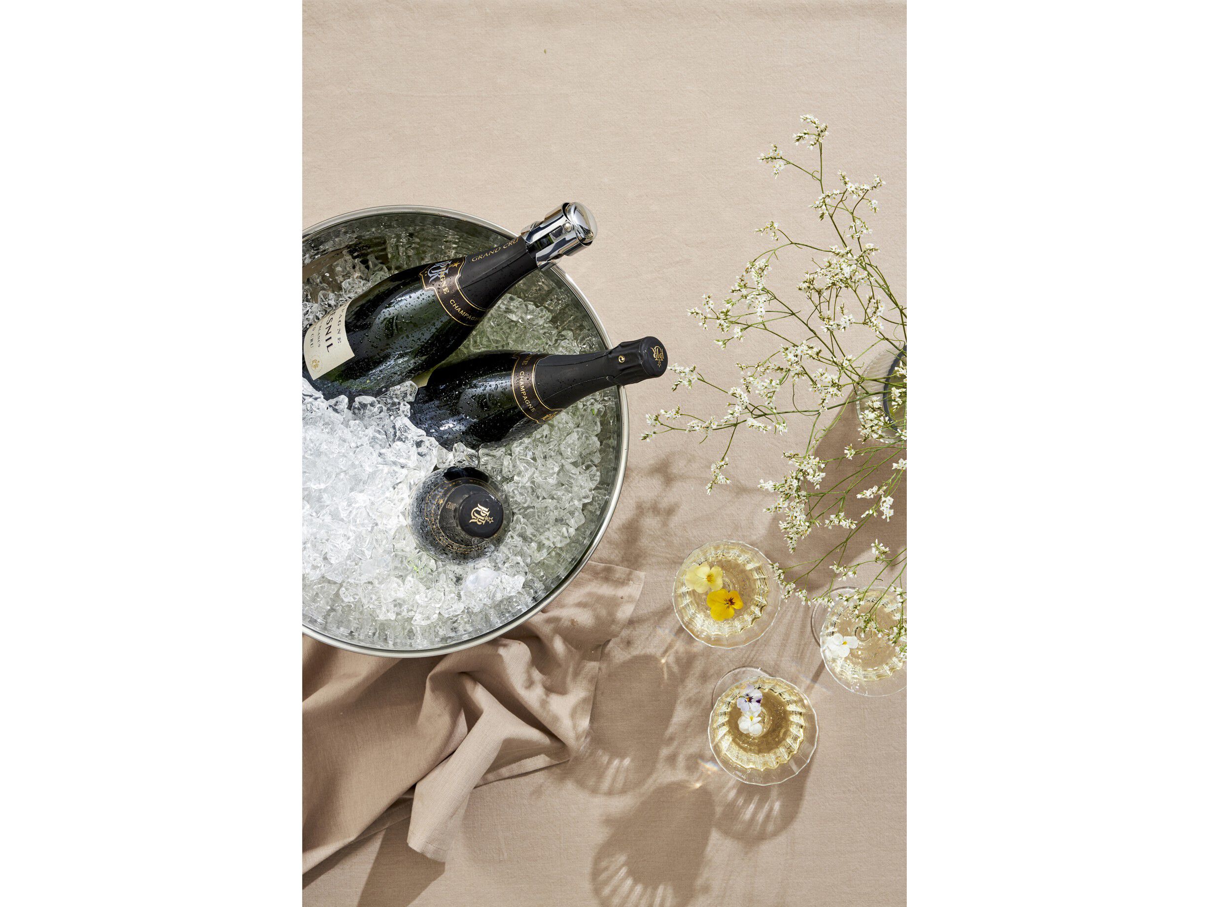 Champagnebowle 38 cm hamret blank st&aring;l