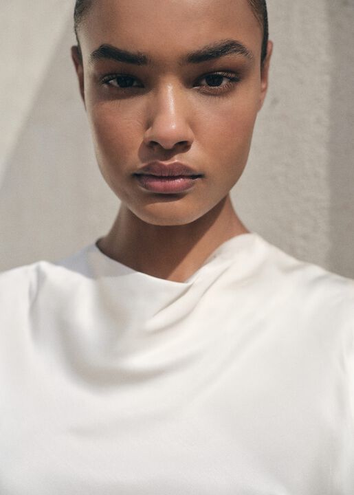 Satin blouse with draped neck