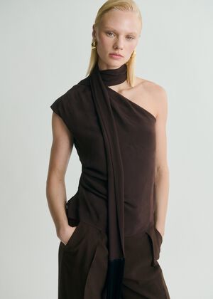Asymmetrical scarf blouse with frin