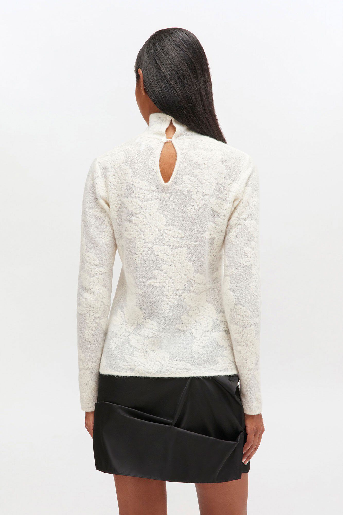 Sheer Flower Jacquard Mockneck
