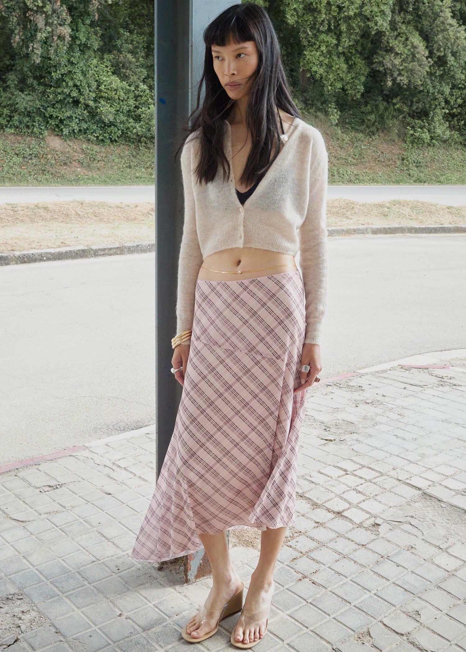 Checked asymmetric skirt