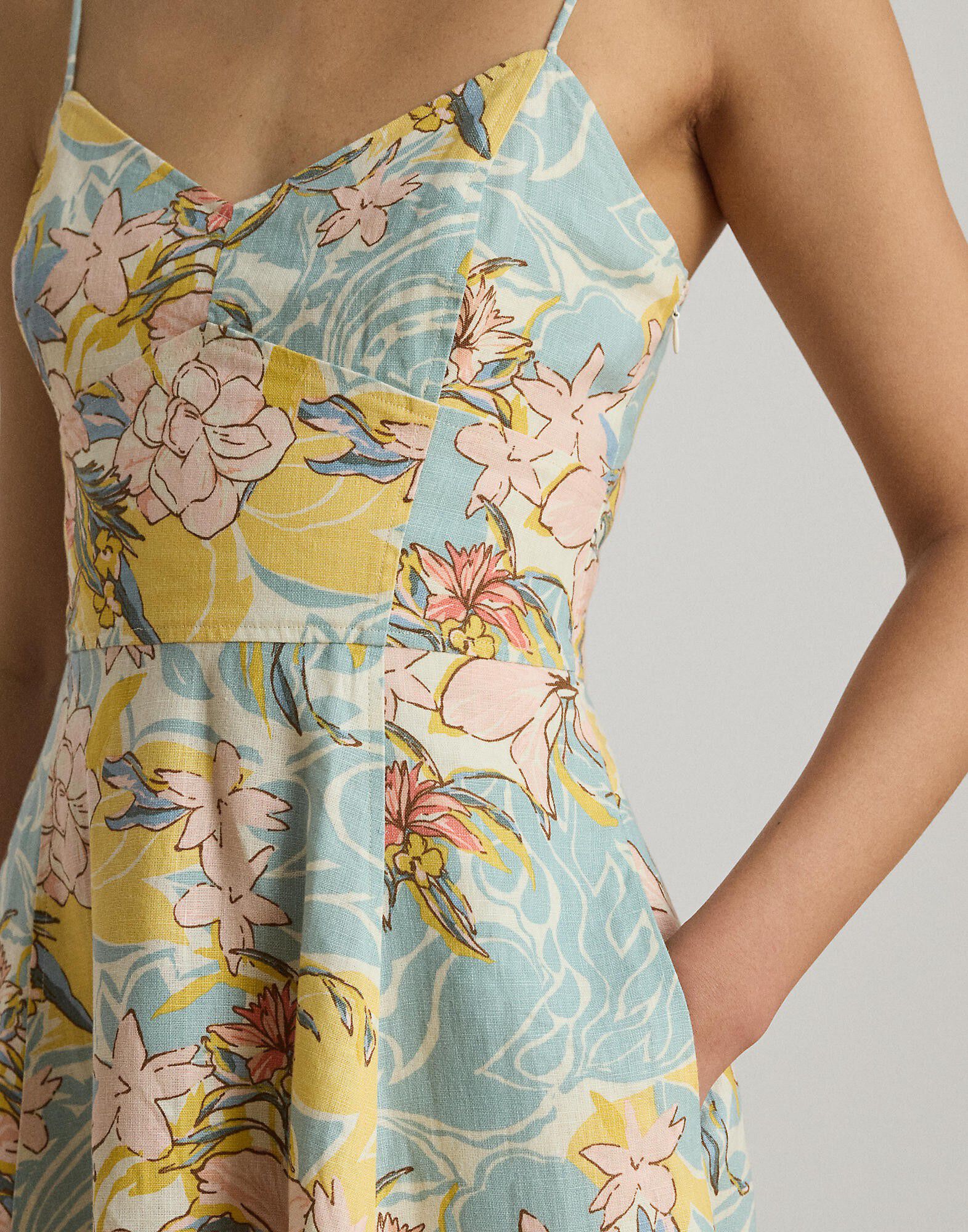 Floral Linen Sleeveless Midi Dress