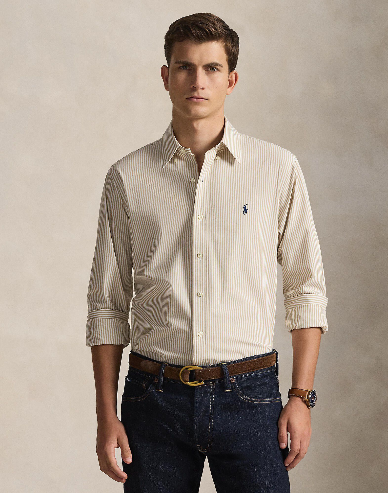 Custom Fit Striped Stretch Poplin Shirt