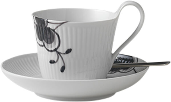 Black Fluted Mega Cup and Saucer 24cl