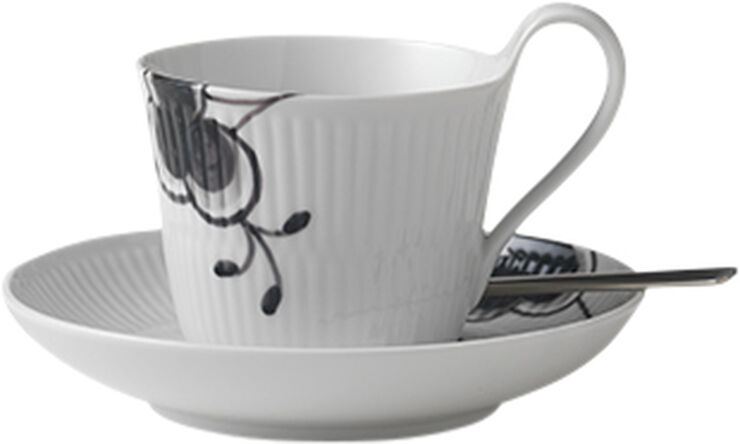 Black Fluted Mega Cup and Saucer 24cl