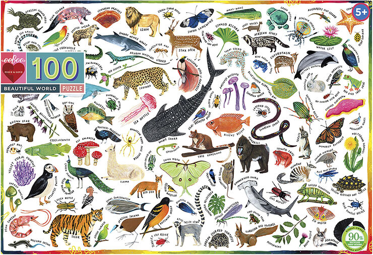 eeBoo - Puslespil 100 brk - Dyr i verden