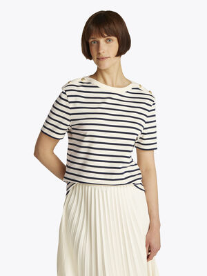 REG STRIPE GOLD BTN C-NK SS