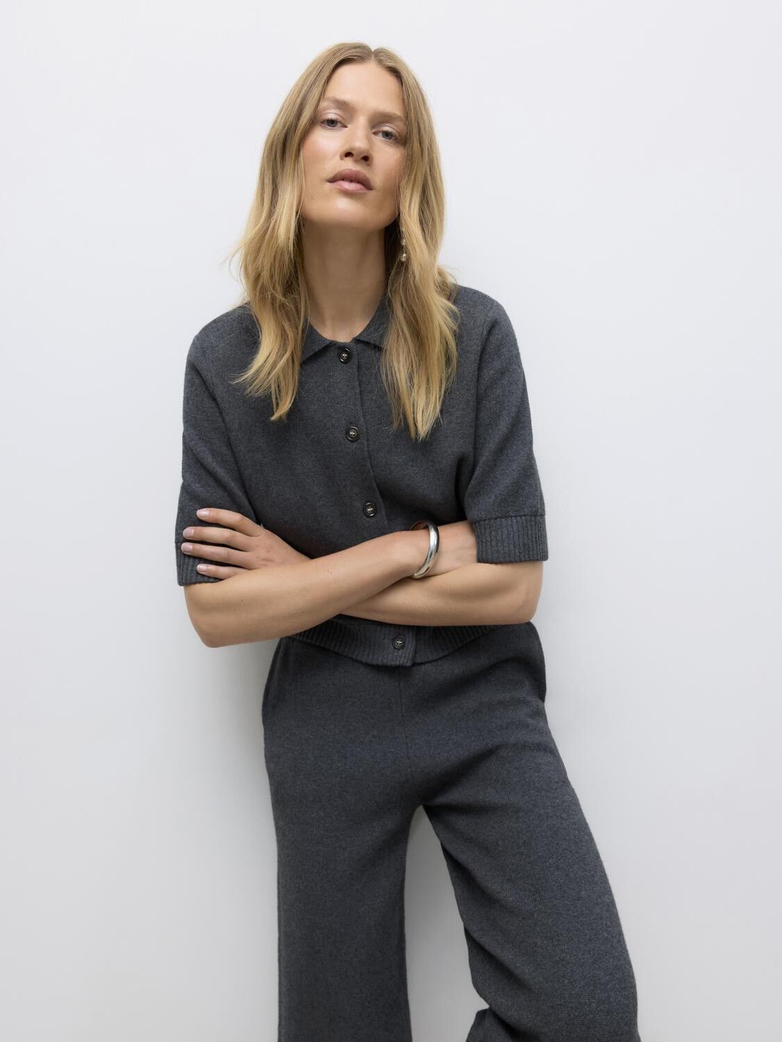 AWUKNO 2/4 POLO CARDIGAN KNIT