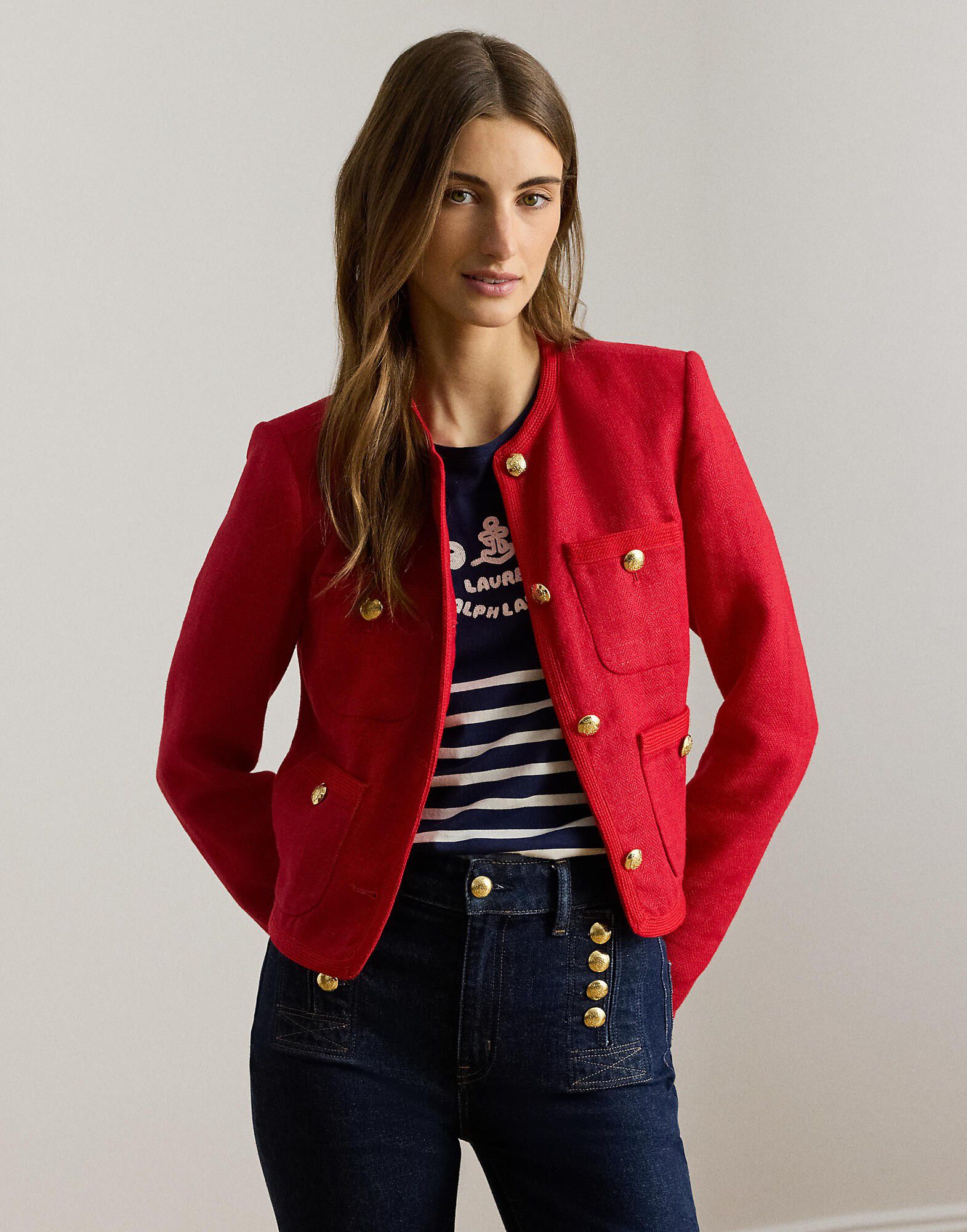 Linen Herringbone Cropped Jacket