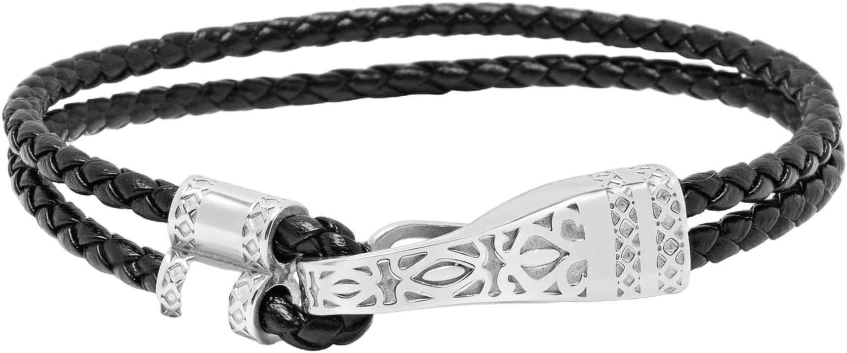 Black Leather Bracelet with Silver Clasp