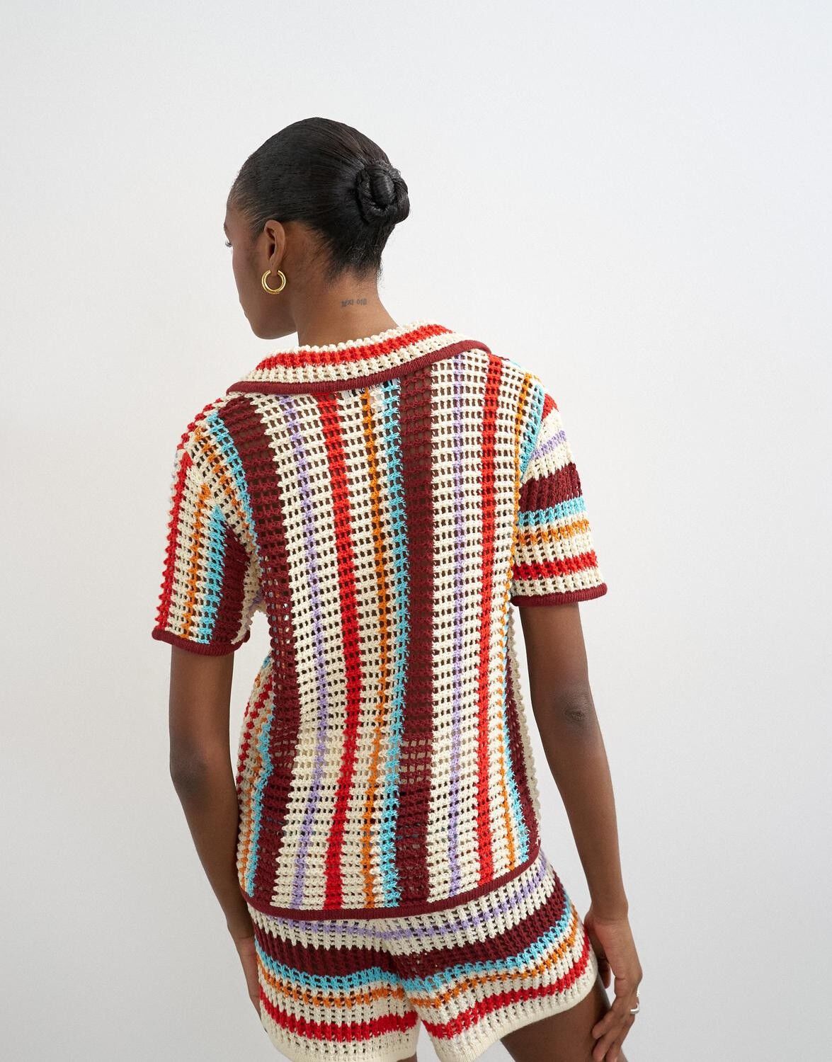 TSGERDI SS CROCHET STRIPED KNIT SHI