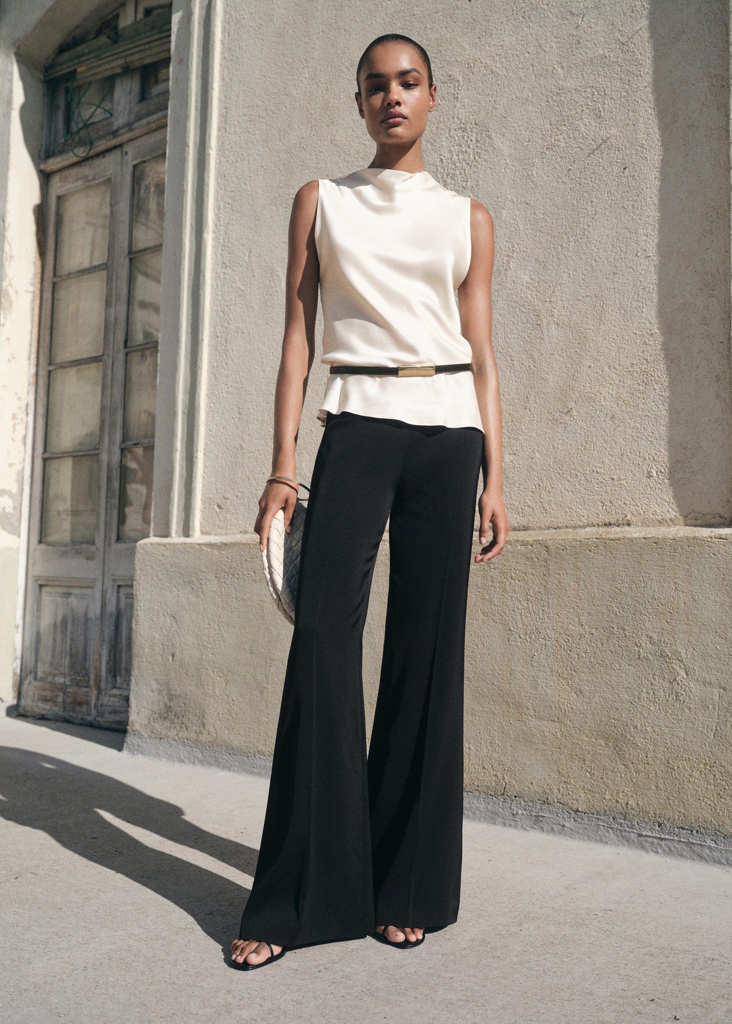 Satin blouse with draped neck