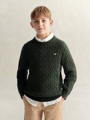 Shield Cotton Cable Neck Sweater