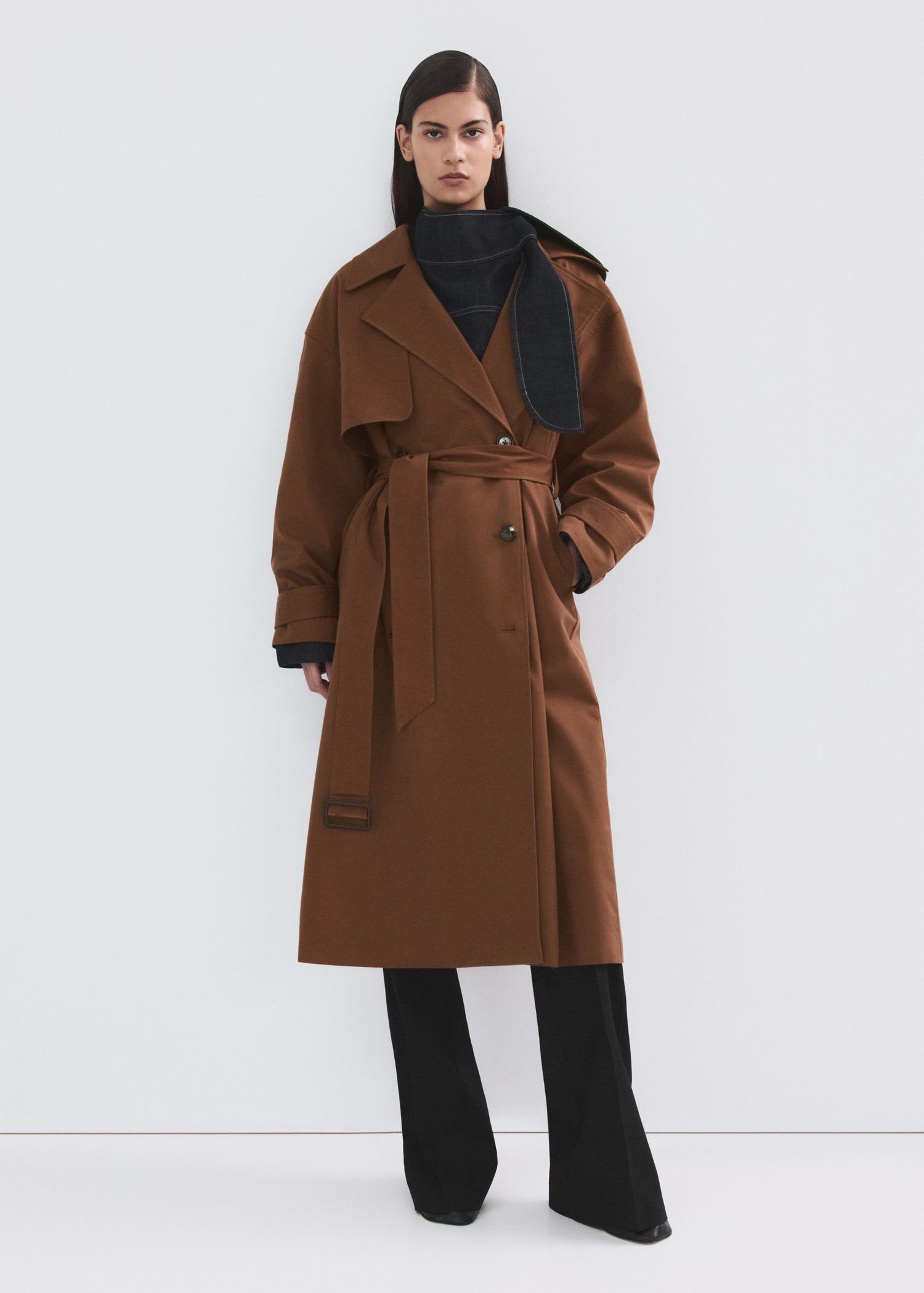 Long double-breasted trench coat