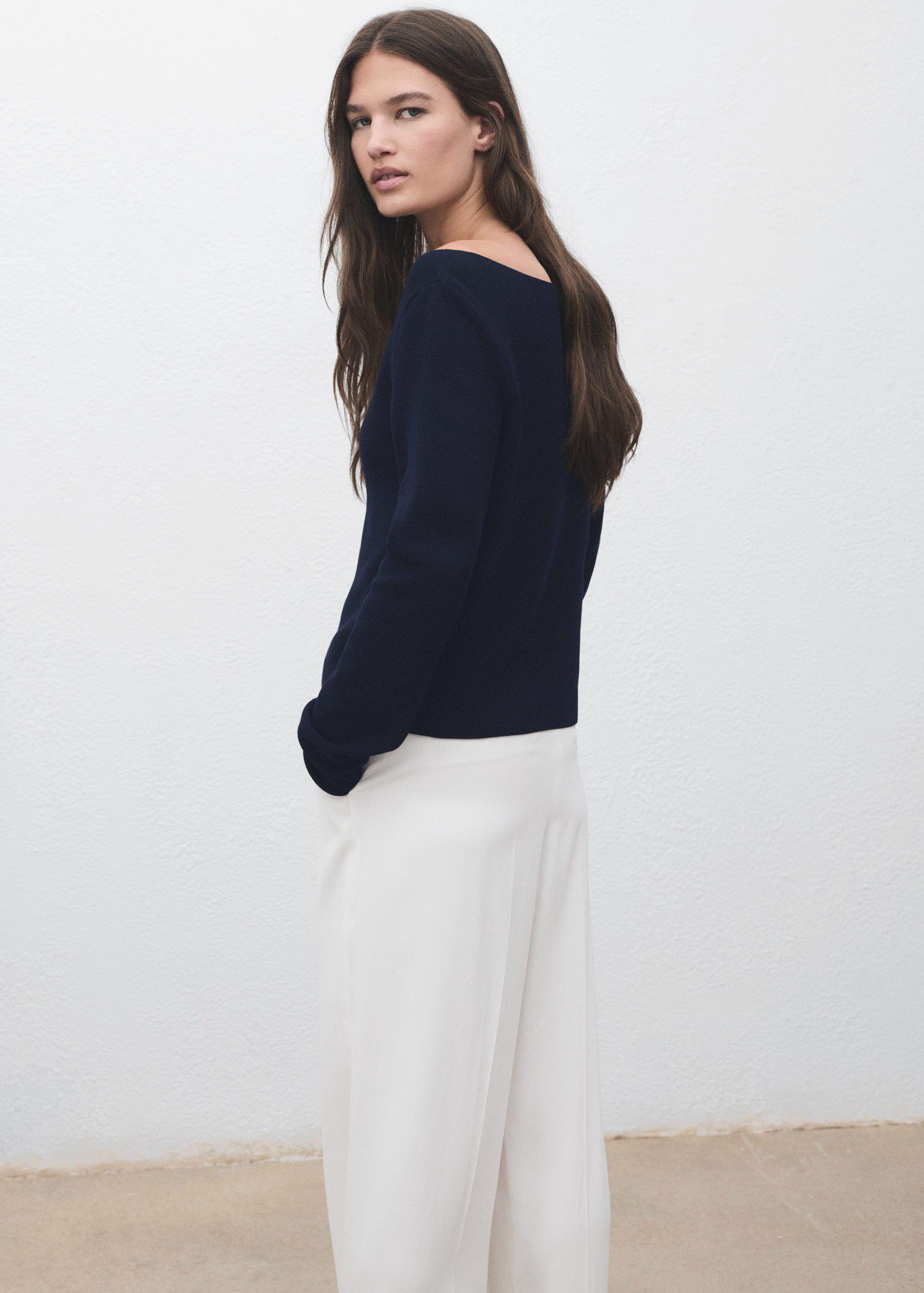 Fine-knit boat-neck sweater