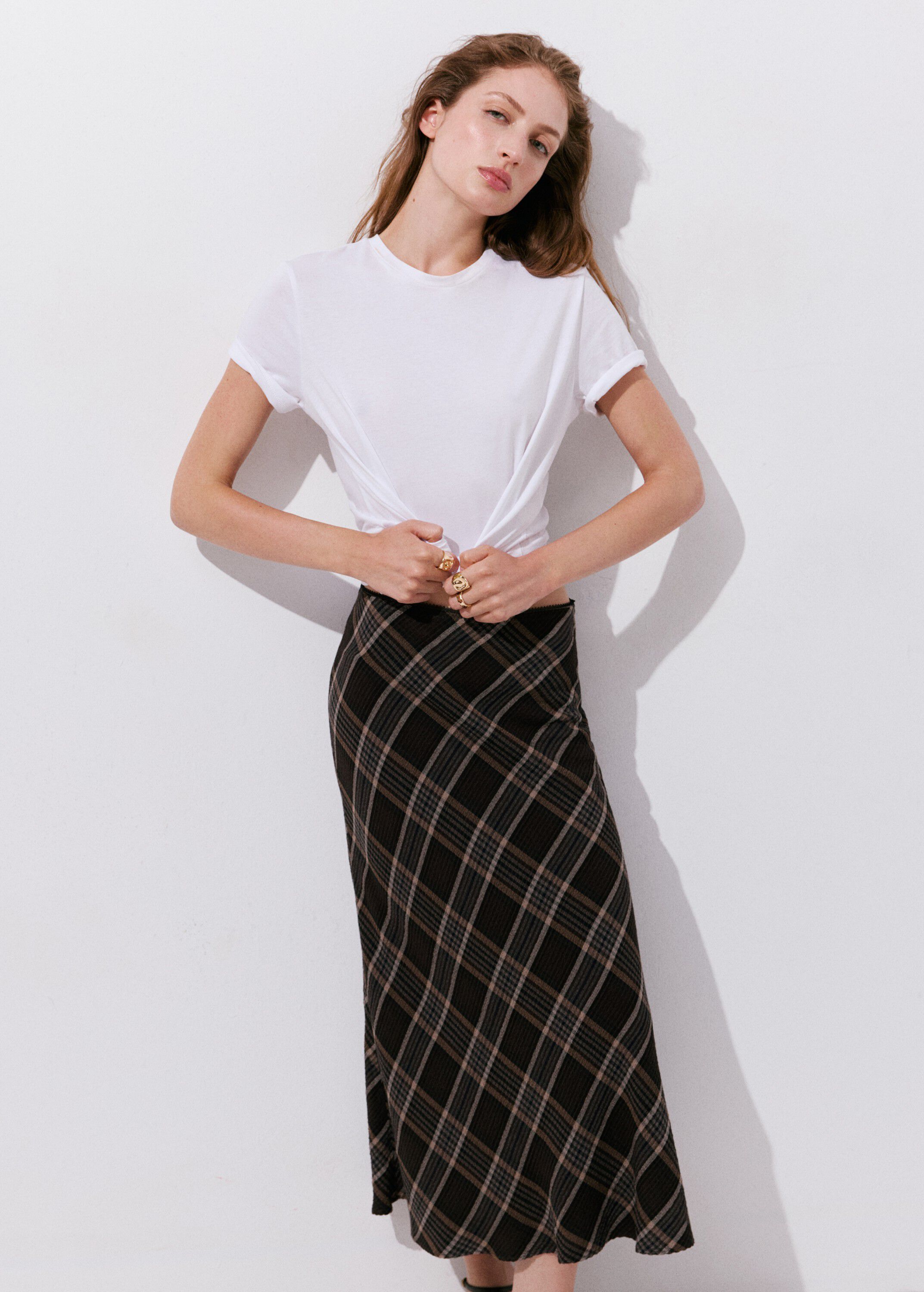 Checked midi skirt