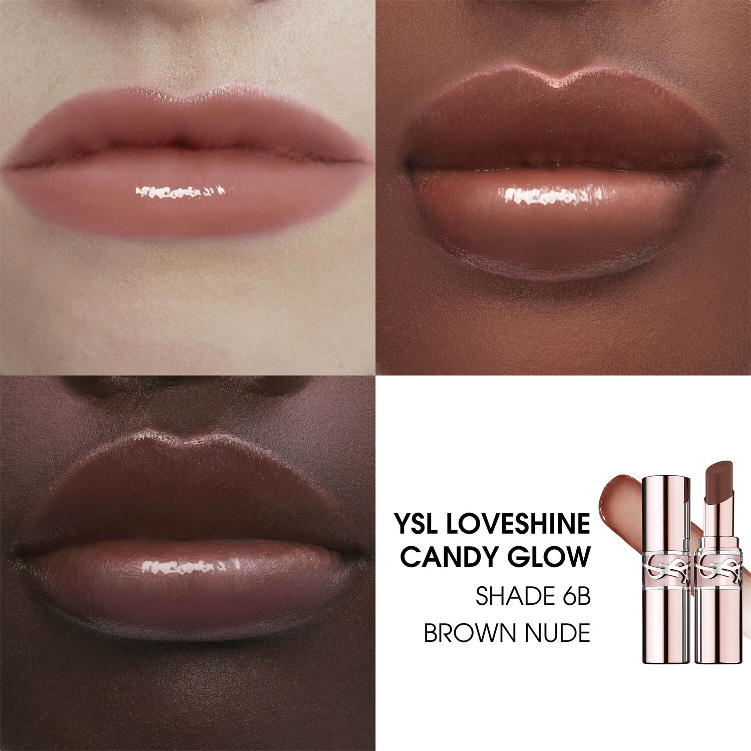 YSL LOVESHINE CANDY GLOW TINTED LIP BALM BROWN NUDE 6B
