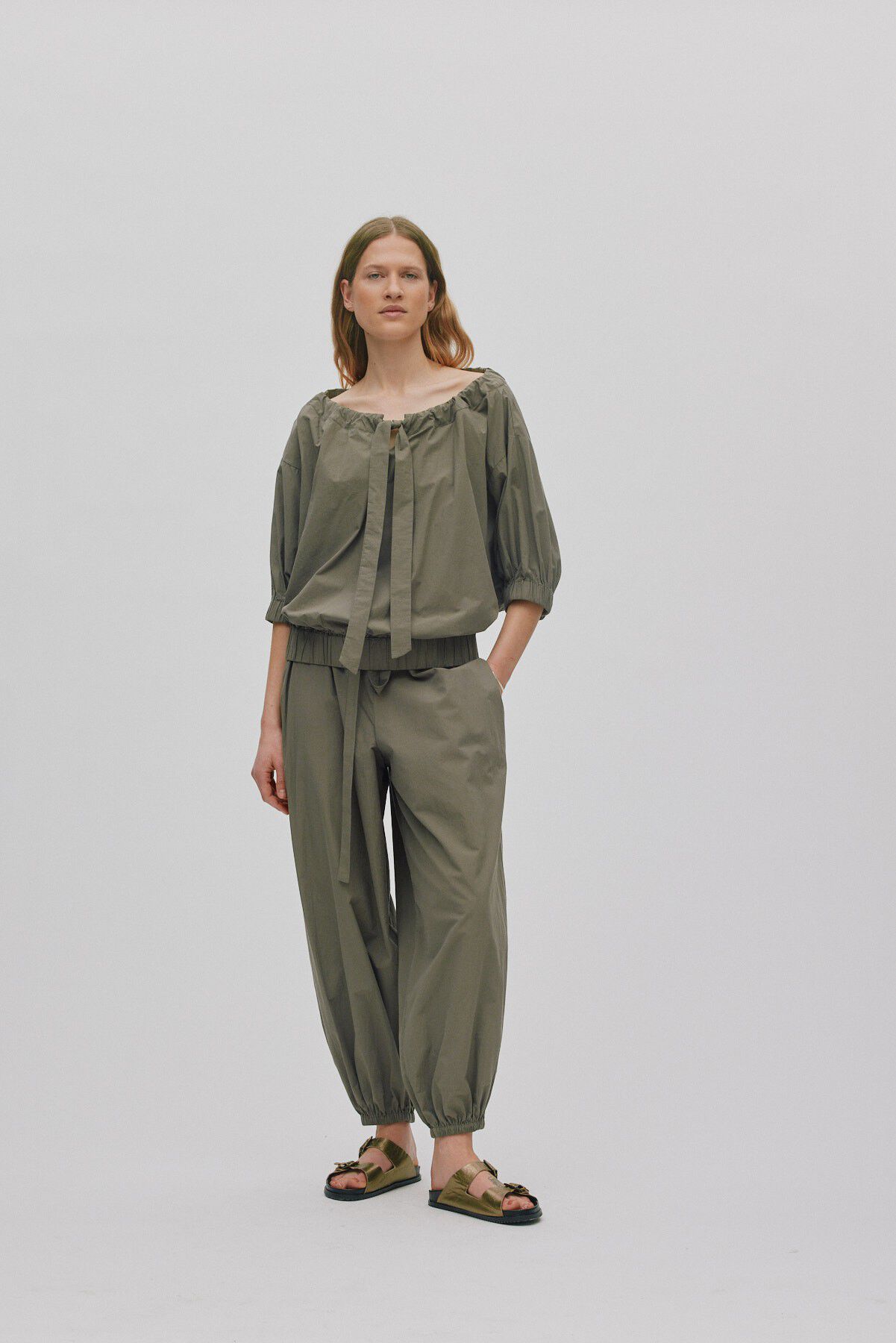 Poplin gathered pants - Iridi