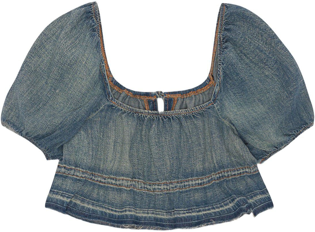 Ganni Tint Edge Denim Puff Sleeve Top - Tint wash | 549.50