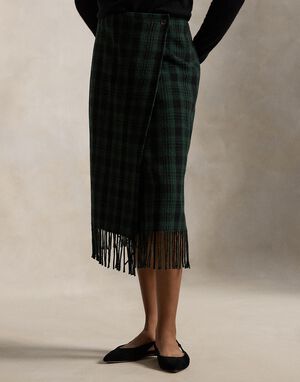 Plaid Wool-Blend Wrap Skirt
