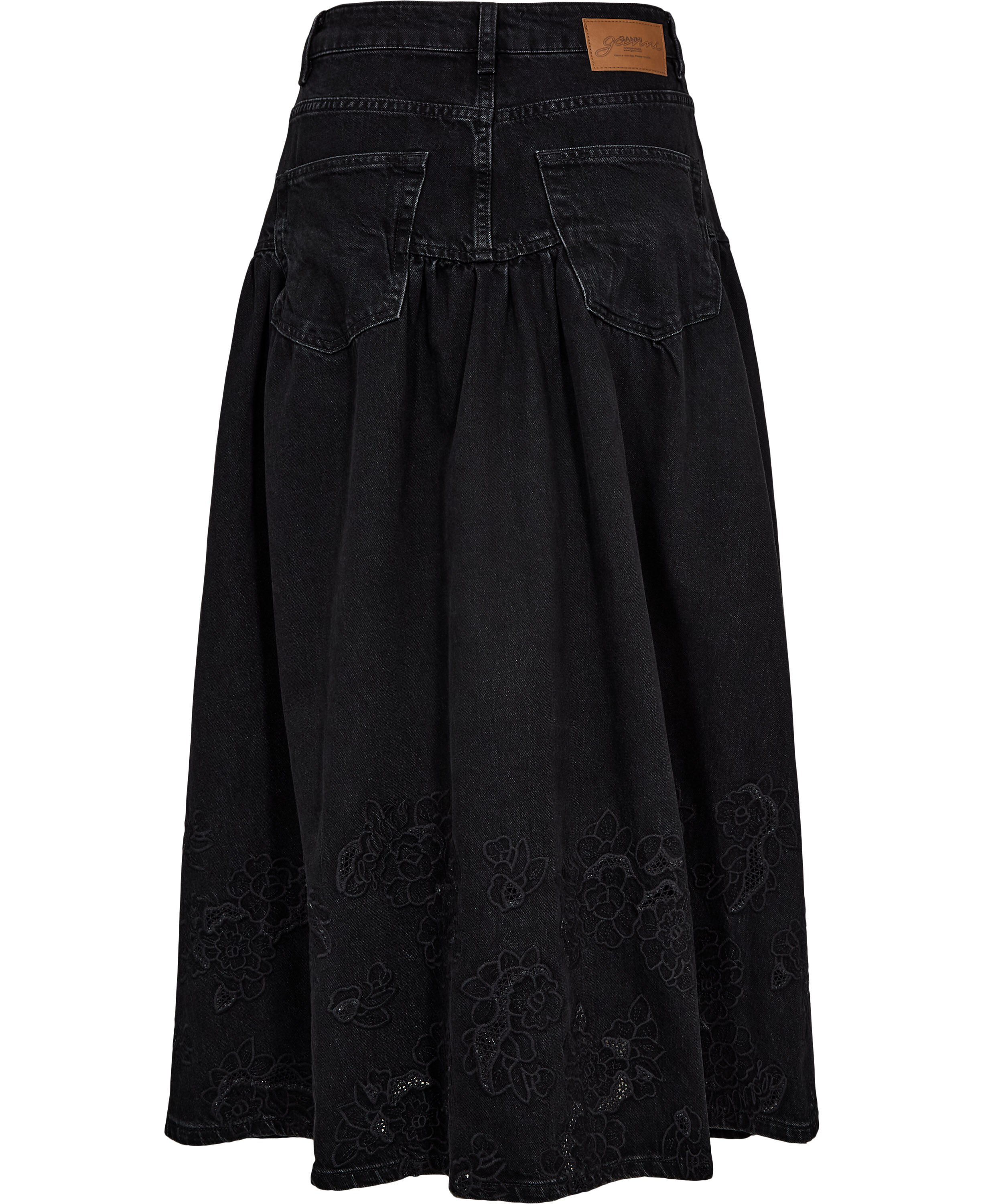 Broderie Anglaise Denim Long Skirt