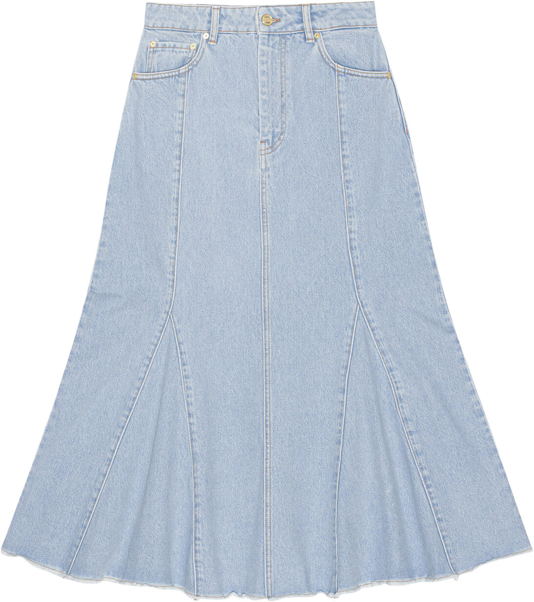 Bleach Denim Peplum Midi Skirt